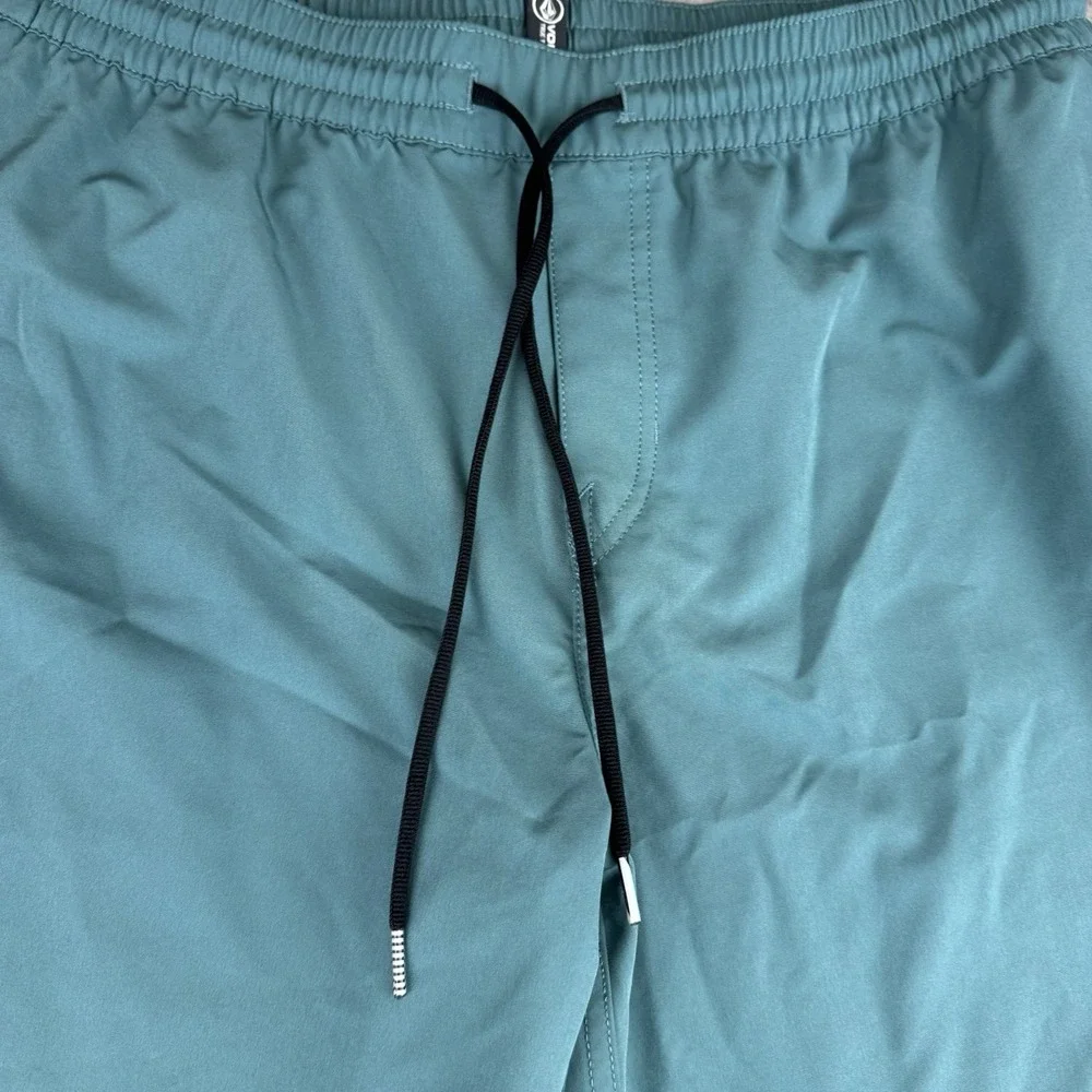 Volcom Swim Trunks Mens Xl Teal Blue Solid Elastic Waist Drawstring Pockets
